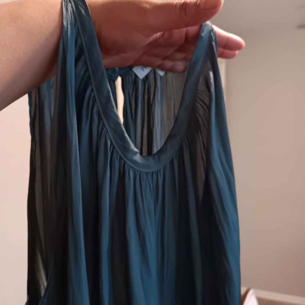 Prologue Silk Slate Blue Pleated High-Low Chiffon - Picture 2 of 9